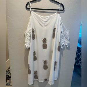 SHEIN White Pineapple Print Cold Shoulder Dress